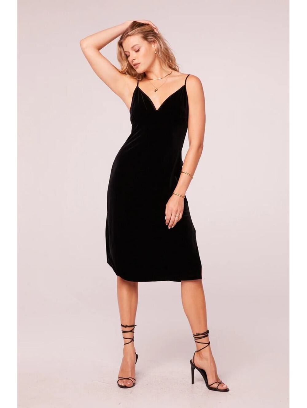 Band of the Free NWT Girl Crush Black Velvet Strappy Midi Dress Tie Back XS